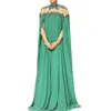Elegant arabisk gröna långa aftonklänningar Kap ärmar