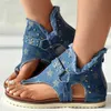 Sandales pour femmes décontractées denim sandales féminines gladiateurs sandales arrière zippé à bout ouvert des sandales en forme de glissade en T