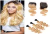 T 1B 27 Dark Root Honey Blonde Body Wave Ombre Human Hair Weave 3 Bunds med spetsstängning Brasilianska jungfruliga hårförlängningar6932473