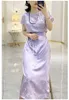 Vêtements ethniques de haute qualité O-Neck Pearl Edge épissé Qipao Femme 2024 Earnom Automne Short à manches Jacquard Lace Up Robe S-xxl