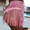 التنانير Itfab Summer Beach Bikini Mini Skirt Glitter Glitter Long Tassel Crystal Diamonds قابل للتعديل Y 230112 تسليم DROND DHJKV