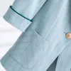 بدلات نسائية Naviu بدلة نسائية سترة 2024 Blue Stripes Blazer خفيفة الوزن نصف الأكمام الصيفية نساء الملابس المكتب سيدة معطف قمم