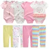 Rompers Baby Girl Toddler Clothes Set 4pcs Jumps Courstes + Pantalons pour nourrissons 0 à 12 mois Vêtements d'été garçon