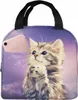 Sac à lunch Galaxy Cat Boîte à lunch isolée portable Filoter Thermal Farine Tote pour les femmes Travail Picnic Beach X7Je #