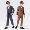 Suits Gentle Boys Khaki Piano Party Dress Prince Kids Graduation Ceremony Photograph Suit Children Host Performance Dance Show Costume