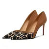 Dress Shoes 2024 Spring Pointed Toe Leopard Sexy Party Pumps Fashion High Heels Korean Color Matching Soft Leather Shallow Ladies