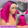 Groothandelsprijs 1B Rose Pink Silky rechte 13x4 Transparante kant Frontale Bob Wig Maleisische Peruaanse Braziliaanse 100% rauwe maagd Remy Human Hair