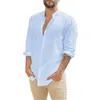 5i0z Herren-Freihirthemden Baumwolle Heißverkauf Herren Langarmer Sommer Solid Color Stand-up Kragen Strand Style Plus Size 24416