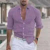 Camicie casual maschile uomini girare in lino girare top a maniche lunghe 2023 camicetta di moda europea ultima camicia estiva abbigliamento da uomo 240416