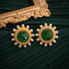 Dange oorbellen mode Jewlery 925 Silver Naald Geometrische gesimuleerde Pearl Green Resin Stud voor vrouwen vrouwelijk geschenk fijne accessoires