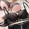 Beha's stelt Franse sexy contrastkleur kant op push-up ondergoed grote size meisjes dikker bh hollow out Deep-v nek vrouwen lingerie pakken