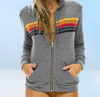 Elegant Rainbow Striped ZipUp Autumn Hoodies Casual Loose Hooded Pocket Long Sleeve Tops Women Fashion Patchwork Sweatshirt XXL W4724233