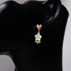 Boucles d'oreilles étalon goudronnette blanche douce pour femmes coréenne imitation bijoux de perle mignon feuilles vertes coeur rose pendent