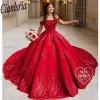 Sparkly Red Ball Jurk Quinceanera jurken 2024 Lace Appliques kralen zoete 16 jurk van de schouder verjaardagjurk