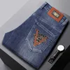 Heren jeans ontwerper luxe high -end heren jeans vrije tijd slanke fit kleine voet elastisch katoen borduurwerk merk herfst en winter nieuw