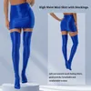 Bras Sets Womens Glossy Lingerie Suit Nightclub Party Outfit High Waist Mini Skirt With Stockings Sexy Opaque Sheer Pole Dancing Costumes