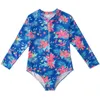 Little Girls Badeanzug Langarm Blumenblumen -Onepiece Badwear Childrens Sonnenschutzstrandkleidung Kinder Mädchen 240416