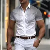 Casual shirts voor heren geometrisch zakelijk bedrukt shirt Outdoor Street werkkleding Zomer Rapel Korte mouwen Spiertop