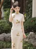 Etniska kläder traditionella sexiga qipao tryckta cheongsam sommar unga eleganta kvinnliga kinesiska klänningar