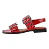 Casual Shoes Onlymaker Female Square Toe Flat Sandals Red Belt Buckle Slingback Flats Punk Retro Mary Jane Summer Women