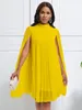 Casual Dresses Women's Fashion Leisure Long Street Commuting Slim Fit Round Neck Chiffon Pullover Cape Bat Sleeve Loose Large Dress