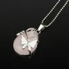 Colliers de pendentif 13 types de quartz rose pierre naturelle avec chaîne affiche la forme de gouttes d'eau du coeur ajustement pour les femmes