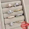 Klaster Pierścienie luksus 14K złoty podwójne serce błyszczący diament Księżniczka Koronna Kobiety Wedding Fine Jewelry Party Prezent