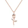 Pendenti alla moda 925 collane in argento sterling per donne luccicanti zircone dolce simpatico fiore di rosa a ciondolo gioiello di gioielli di San Valentino regalo di San Valentino