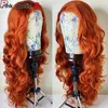 Long Wave Deep Orange Synthetic Wig Women Natural Fluffy Middle French 13x4 Sektion Front Lace Heat Motent Daily Party Headcover