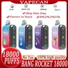 Orijinal Bang Rocket 18000 퍼프 퍼프 퍼프 9K-18K 디지털 퍼프 일회용 E 담배 vape 포드 장치 650mAh 배터리 20ml vapes 일회용 퍼프 바 vape 12 맛 vaper