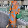 Grundlegende lässige Kleider Women Boho drucken loser Strand elegant Retro Harajuku V-Ausschnitt Maxi Kleid y Langarm übergroß