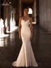 Shiny Beading Lace Spaghetti Straps 2 In 1 Mermaid Wedding Dress With Removable train Sleeveless Trumpet Bridal Gowns