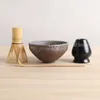 Ensembles de voies de thé Luwu Rustic Ceramic Matcha Bowl Set Rust Glaze Tea Bowl-4 Piece 160 ml