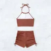 2024 New Solid Color Suspender Neck Hanging Bikini Split Swimsuit F41626