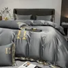 Top Lux Summer Washed Silk Four-Piece Set Ice Tencel Solid Color Bed Sheet Quilt Cover Embroidery Bedding Gift Kit Wholesale