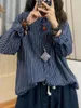 Blouses pour femmes Coton Femmes Shirt Striped Loose Cardigan Retro 2024 Printemps Summer Long Manche à manches coréennes Blouse Femme Yoyikamomo