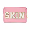 chenille Letter Preppy Patch Makeup Bag Cosmetic Pouch Waterproof Zipper Skincare Toiletry Travel Organizer for Women Teen Girls E9y1#