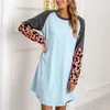 Casual Dresses Holiday Wrap Dress Women Loose O-Neck Long Sleeve Leopard Splic Print Summer With