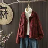 Women's Blouses 2024 Retro Sand Washed Cotton Linen Thin Jacket Winter Large Pocket Woven Plaid Small Top