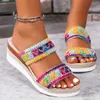 Slippers Sandals Women Ladies Summer Casual Colour Blocking Bohemian Style Weaving Thick Bottom Slope Heel Womens High