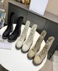 Top quality Beige Ankle Biker flats Boots for women luxury designers shoes block heel laceup booties Quest leather embossed logo 3410251