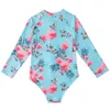 Girls pour enfants Swimsuit Sweet Long Manchet Front Zipper Imprimé maillot de bain Swimming Bathing BodySuit Bodyswear Clets 240416