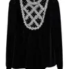 Kvinnors stickor Tees Designer 2023 Autumn New Miu Studded Diamond Velvet Top With Palace Style Black Long Sleeved Cover Up Design for Women B9eo