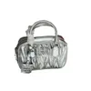 Nieuwe gerimpelde koehide zilver Boston bowling ball echte handheld dames tas single schouder crossbody