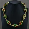 Colares pendentes gg 18 '' verde mistura vermelha cor ágata borda dourada borda banhada colar de forma de olivário Mulheres artesanais de joias de festa simples presentes