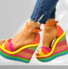 Sandaler eleganta ins regnbåge färgglada 2022 sommarkilar partiplattform extremt höga klackar skor kvinna plus storlek 434081988
