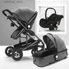 Strollers# High Landscape Baby Stroller 3 in 1 With Car Seat Pink Stroller Luxury Travel Pram Car seat and Stroller Baby Carrier Pushchair L416