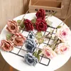 Dekorativa blommor simulerade 3-huvudbelagda rosor avancerad enskild gren Show Wedding El Home Party Dining Table Decoration Artificial