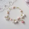 Link Bracelets Pink Gradient Color Lily Of The Valley Pendant Elastic Bracelet Women Girls Spring Summer Fashion Tulip Flower Beaded