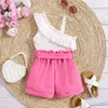 Kleidung Sets Baby -Mädchen Kleidung Rüste eine Schulter -Ernte -Tops Shorts Gürtel Kinder Sommer -Outfits